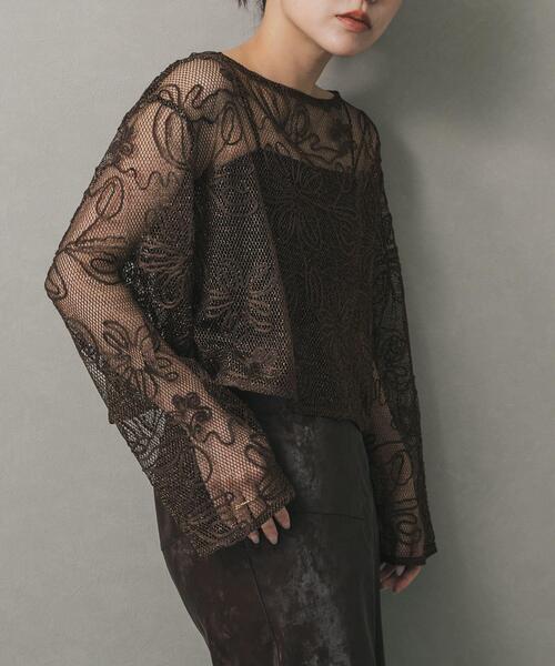 SENSE OF PLACE by URBAN RESEARCH（センスオブプレイスバイアーバンリサーチ）の「コードシシュウメッシュトップ（Tシャツ/カットソー・レディース・ブラウン/ブラック/アイボリー・ONE）」の3枚目の写真