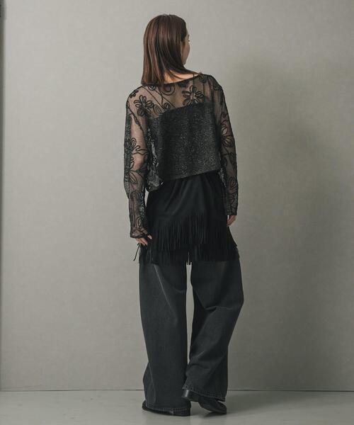 SENSE OF PLACE by URBAN RESEARCH（センスオブプレイスバイアーバンリサーチ）の「コードシシュウメッシュトップ（Tシャツ/カットソー・レディース・ブラウン/ブラック/アイボリー・ONE）」の4枚目の写真