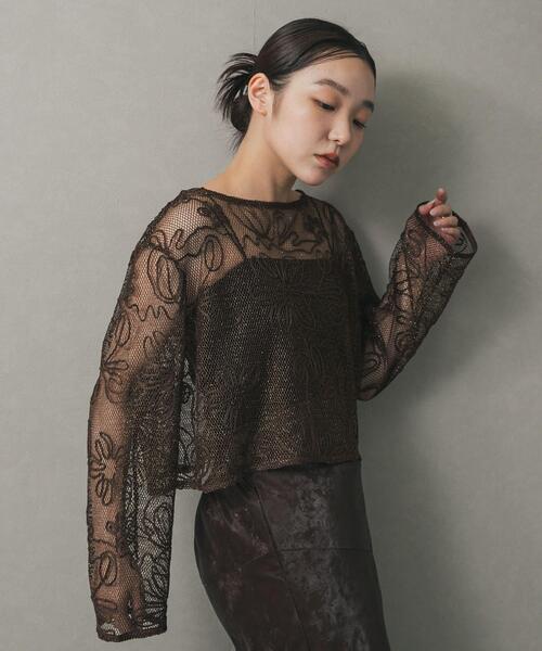 SENSE OF PLACE by URBAN RESEARCH（センスオブプレイスバイアーバンリサーチ）の「コードシシュウメッシュトップ（Tシャツ/カットソー・レディース・ブラウン/ブラック/アイボリー・ONE）」の8枚目の写真