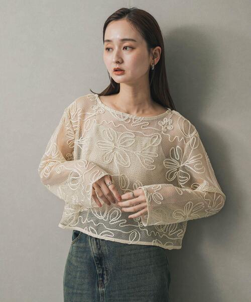 SENSE OF PLACE by URBAN RESEARCH（センスオブプレイスバイアーバンリサーチ）の「コードシシュウメッシュトップ（Tシャツ/カットソー・レディース・ブラウン/ブラック/アイボリー・ONE）」の20枚目の写真