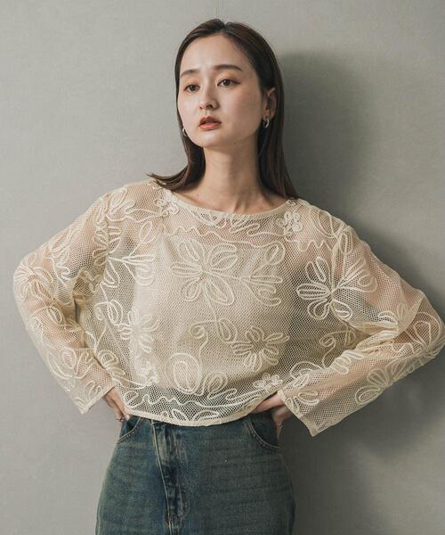 SENSE OF PLACE by URBAN RESEARCH（センスオブプレイスバイアーバンリサーチ）の「コードシシュウメッシュトップ（Tシャツ/カットソー・レディース・ブラウン/ブラック/アイボリー・ONE）」の21枚目の写真