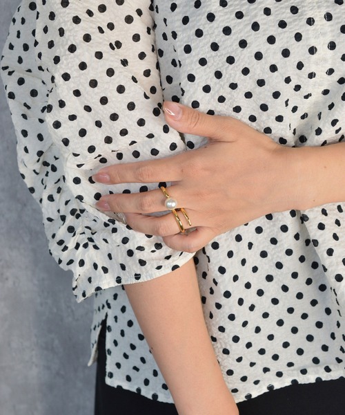 BROTHERHOOD（ブラザーフッド）の「【earyear】Wave Pearl Design Double Finger Ring（リング・レディース・シルバー/ゴールド・FREE）」の2枚目の写真