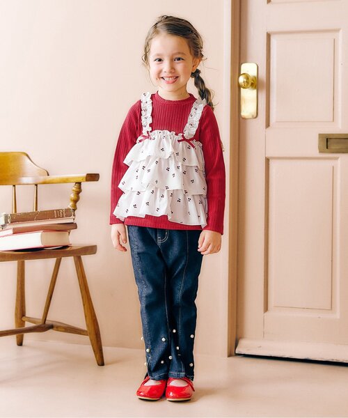 apres 激レアハートチップ250枚 リンク/ジュニア対応】さくらんぼ・ハート柄ティアードトップス（T