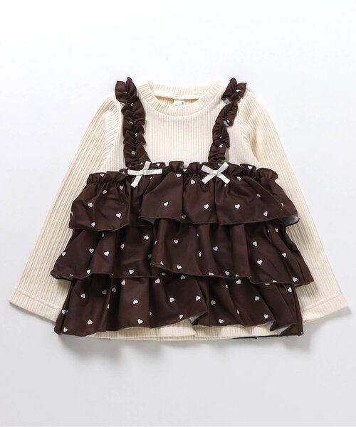 apres les cours（アプレレクール）の「【リンク/ジュニア対応】さくらんぼ・ハート柄ティアードトップス（Tシャツ/カットソー・キッズ・レッド/アイボリー・140/90/100/110/120/80/130）」の10枚目の写真