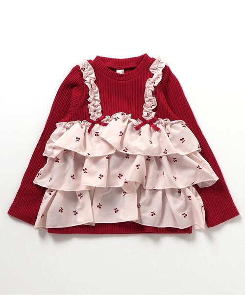 apres les cours（アプレレクール）の「【リンク/ジュニア対応】さくらんぼ・ハート柄ティアードトップス（Tシャツ/カットソー・キッズ・レッド/アイボリー・140/90/100/110/120/80/130）」の11枚目の写真