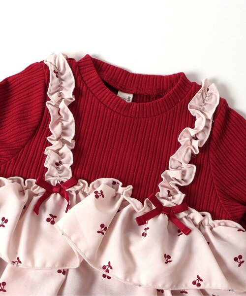 リンク/ジュニア対応】さくらんぼ・ハート柄ティアードトップス（T