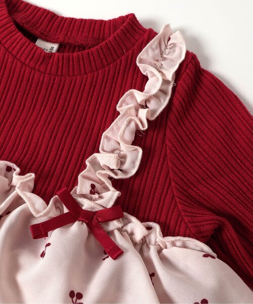 apres les cours（アプレレクール）の「【リンク/ジュニア対応】さくらんぼ・ハート柄ティアードトップス（Tシャツ/カットソー・キッズ・レッド/アイボリー・140/90/100/110/120/80/130）」の15枚目の写真