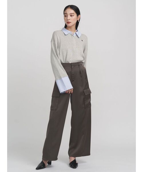 LAGUNAMOON（ラグナムーン）の「サテンカーゴワイドパンツ（カーゴパンツ・レディース・チャコールグレー/アイボリー・SMALL/MEDIUM）」の4枚目の写真