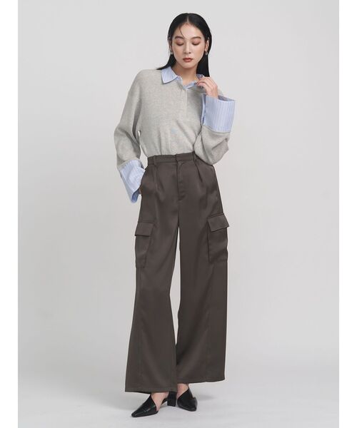 LAGUNAMOON（ラグナムーン）の「サテンカーゴワイドパンツ（カーゴパンツ・レディース・チャコールグレー/アイボリー・SMALL/MEDIUM）」の5枚目の写真