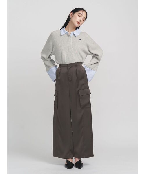 LAGUNAMOON（ラグナムーン）の「サテンカーゴワイドパンツ（カーゴパンツ・レディース・チャコールグレー/アイボリー・SMALL/MEDIUM）」の6枚目の写真