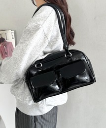 ダブルポケット付きPUボストンバッグ