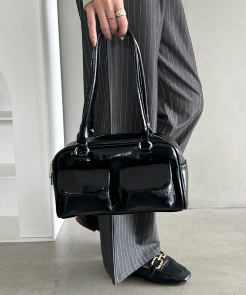 セール】ダブルポケット付きPUボストンバッグ（ボストンバッグ