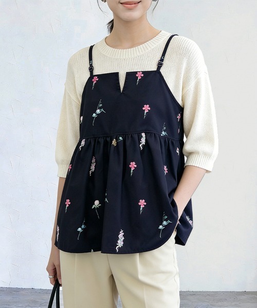 ONEP STAR(ワンピスター)の「花柄キャミビスチェ(キャミソール・レディース・ネイビー/ベージュ/ブラック/オフホワイト・MEDIUM)」の4枚目の写真