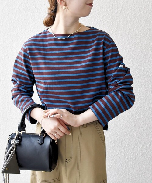 ORCIVAL（オーシバル）の「ORCIVAL:〈手洗い可能〉ボートネック ボーダー ロングスリーブ プルオーバー 25AW（Tシャツ/カットソー・レディース・ライトブルー/ベージュ/ブラウン・ONE SIZE）」の11枚目の写真