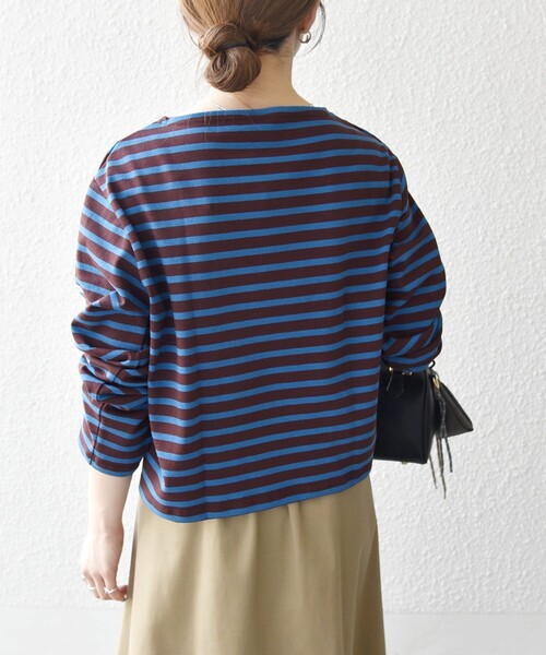 ORCIVAL（オーシバル）の「ORCIVAL:〈手洗い可能〉ボートネック ボーダー ロングスリーブ プルオーバー 25AW（Tシャツ/カットソー・レディース・ライトブルー/ベージュ/ブラウン・ONE SIZE）」の9枚目の写真