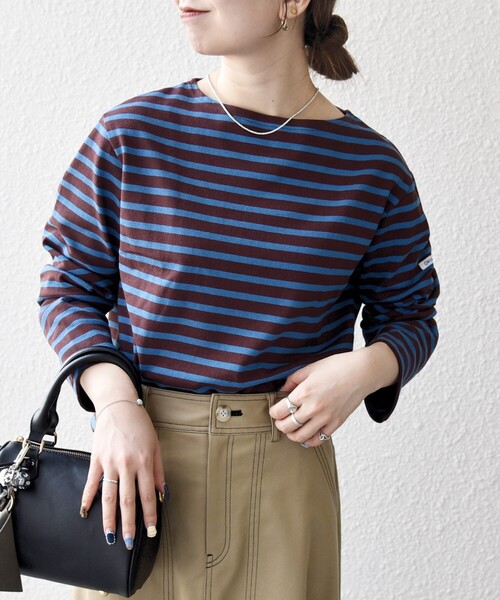 ORCIVAL（オーシバル）の「ORCIVAL:〈手洗い可能〉ボートネック ボーダー ロングスリーブ プルオーバー 25AW（Tシャツ/カットソー・レディース・ライトブルー/ベージュ/ブラウン・ONE SIZE）」の8枚目の写真