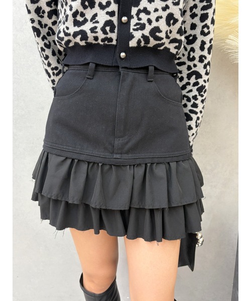 EVRIS（エヴリス）の「ドッキングフリルミニスカート（スカート・レディース・ブラック/ホワイト・SMALL/MEDIUM）」の3枚目の写真