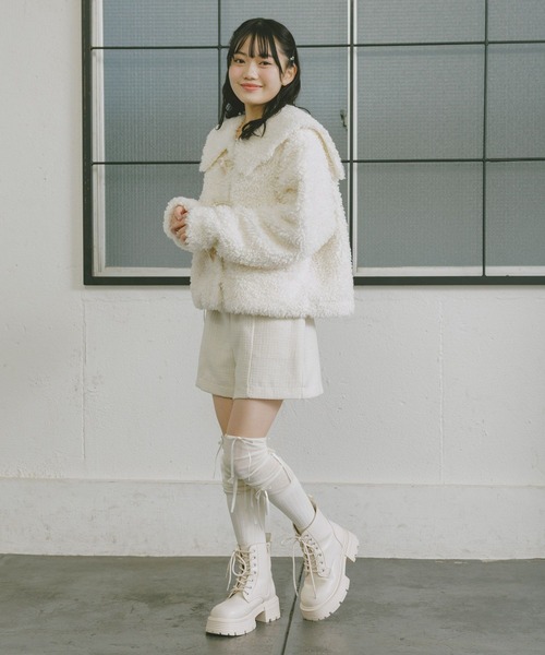 repipi armario（レピピ アルマリオ）の「【girly line】セーラ－モコモコジャケット（ダッフルコート・キッズ・モカ/アイボリー・SMALL/MEDIUM/LARGE）」の9枚目の写真