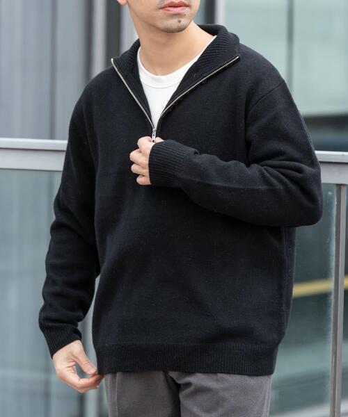 セール】『XLサイズあり』ハミルトンラムズウールハーフジップニット