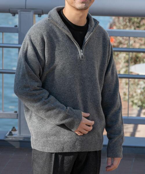 美品 レザレクション 総柄 ハーフジップ ウール ニットセーター XL ブラック セール】『XLサイズあり』ハミルトンラムズウールハーフジップニット