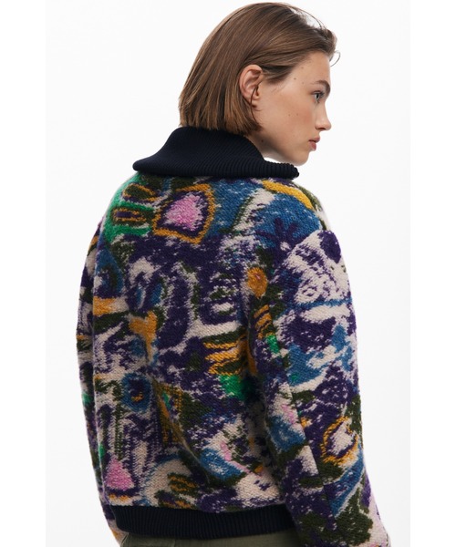 Desigual（デシグアル）の「杢調フラワープリント ニット襟ボンバージャケット ショート丈（その他アウター・レディース・マルチ・XS/S/M/L/XL）」の6枚目の写真