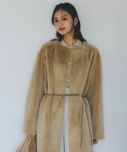 アニオナ　カシミヤ100% カーディガン　ニット ジャケット　50 XL セットアップ対応】カシミヤブレンドノーカラーニットジャケット（ノー