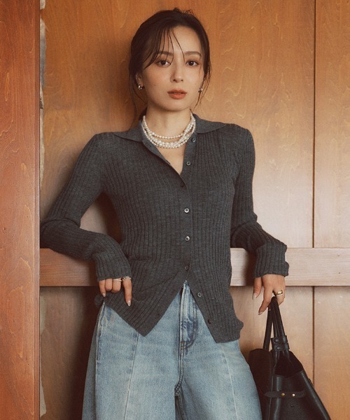 カシミヤ100ニットシャツカーディガン（カーディガン/ボレロ）｜anuans