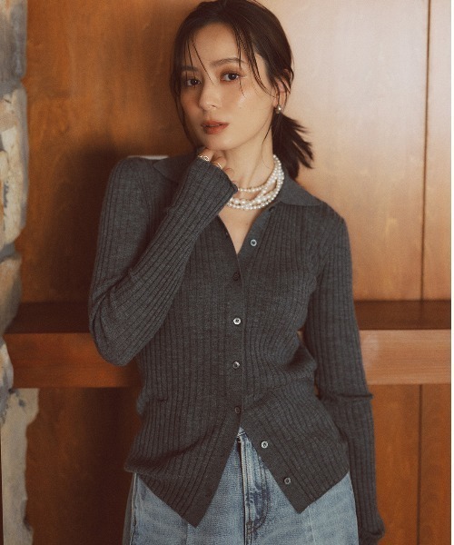 ánuans アニュアンス カシミヤ100ニットシャツ カーディガン カシミヤ100ニットシャツカーディガン（カーディガン/ボレロ）｜anuans