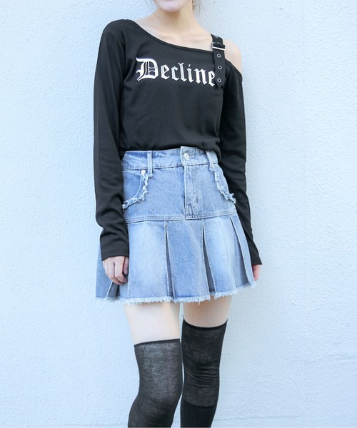 GORGE(ゴージ)の「《肩ベルト×シルバーロゴ》レディース テレコロンT ワンショル風 デザインTops 春秋冬(Tシャツ/カットソー・レディース・グレー/ブラック・F)」の3枚目の写真