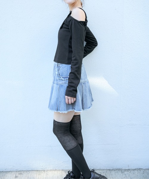 GORGE(ゴージ)の「《肩ベルト×シルバーロゴ》レディース テレコロンT ワンショル風 デザインTops 春秋冬(Tシャツ/カットソー・レディース・グレー/ブラック・F)」の5枚目の写真