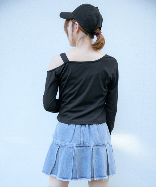 GORGE(ゴージ)の「《肩ベルト×シルバーロゴ》レディース テレコロンT ワンショル風 デザインTops 春秋冬(Tシャツ/カットソー・レディース・グレー/ブラック・F)」の6枚目の写真