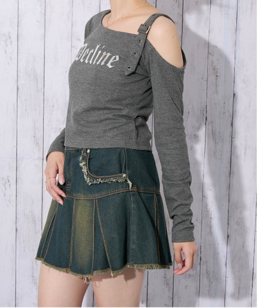 GORGE(ゴージ)の「《肩ベルト×シルバーロゴ》レディース テレコロンT ワンショル風 デザインTops 春秋冬(Tシャツ/カットソー・レディース・グレー/ブラック・F)」の9枚目の写真