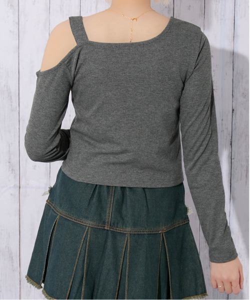 GORGE(ゴージ)の「《肩ベルト×シルバーロゴ》レディース テレコロンT ワンショル風 デザインTops 春秋冬(Tシャツ/カットソー・レディース・グレー/ブラック・F)」の10枚目の写真