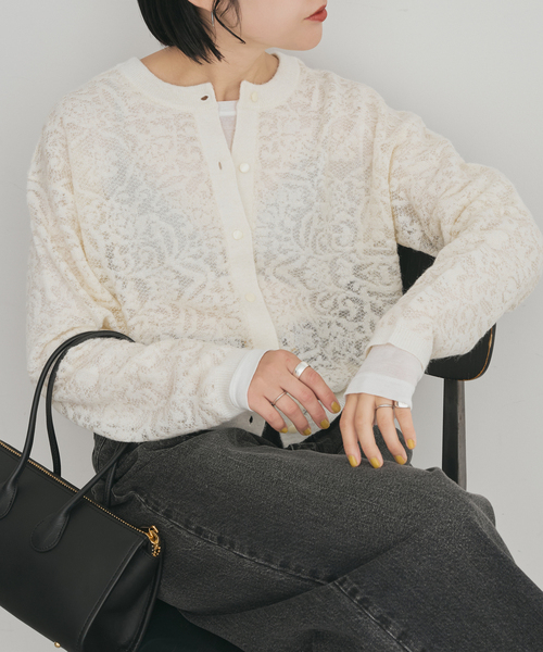 Spick & Span(スピックアンドスパン)の「《手洗い可》2WAYレースジャガードニット(ニット/セーター・レディース・ブラック/ホワイト・FREE)」の2枚目の写真
