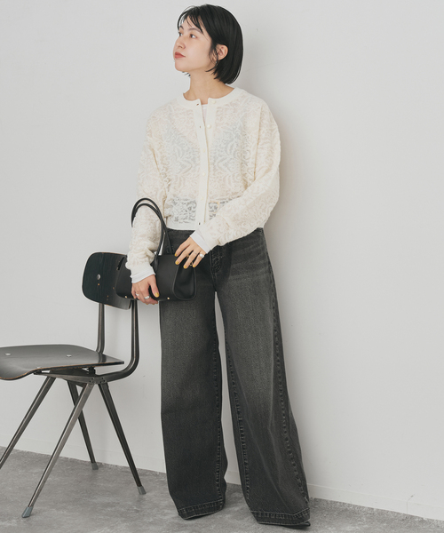 Spick & Span(スピックアンドスパン)の「《手洗い可》2WAYレースジャガードニット(ニット/セーター・レディース・ブラック/ホワイト・FREE)」の4枚目の写真