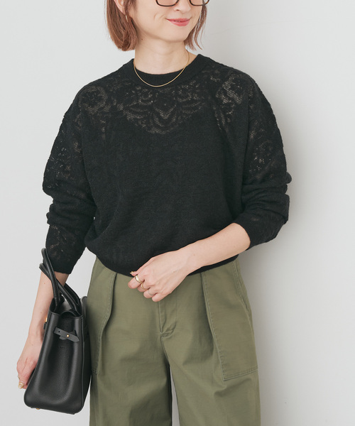 Spick & Span(スピックアンドスパン)の「《手洗い可》2WAYレースジャガードニット(ニット/セーター・レディース・ブラック/ホワイト・FREE)」の5枚目の写真