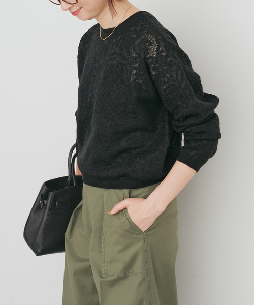 Spick & Span(スピックアンドスパン)の「《手洗い可》2WAYレースジャガードニット(ニット/セーター・レディース・ブラック/ホワイト・FREE)」の6枚目の写真