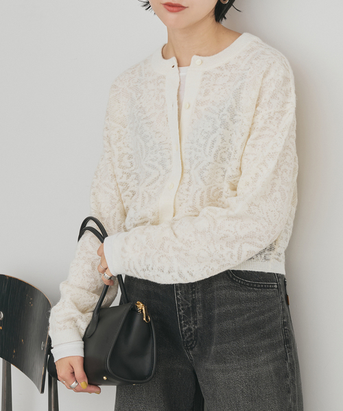 Spick & Span(スピックアンドスパン)の「《手洗い可》2WAYレースジャガードニット(ニット/セーター・レディース・ブラック/ホワイト・FREE)」の11枚目の写真