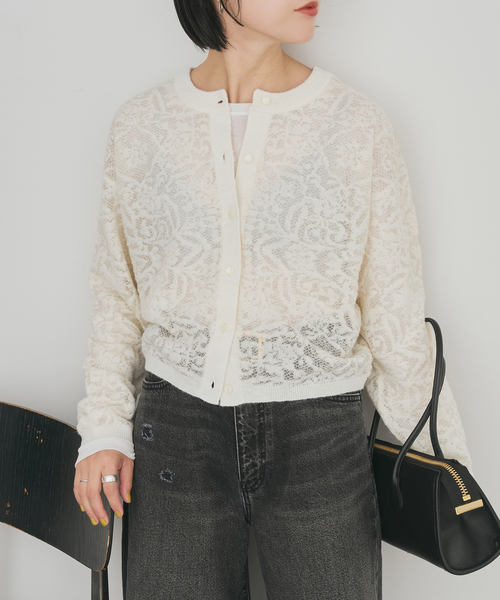 Spick & Span(スピックアンドスパン)の「《手洗い可》2WAYレースジャガードニット(ニット/セーター・レディース・ブラック/ホワイト・FREE)」の12枚目の写真