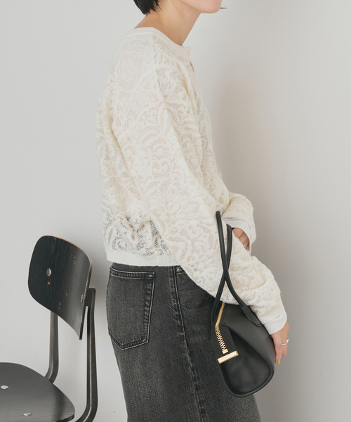 Spick & Span(スピックアンドスパン)の「《手洗い可》2WAYレースジャガードニット(ニット/セーター・レディース・ブラック/ホワイト・FREE)」の13枚目の写真