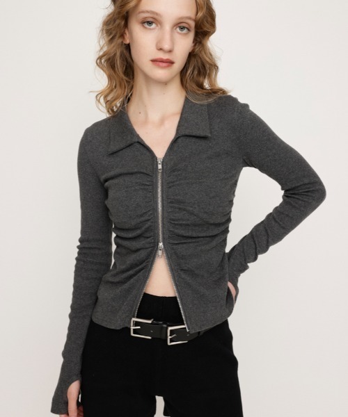 セール】FRONT GATHER ZIP TOPS フロント ギャザー ジップ トップス 秋
