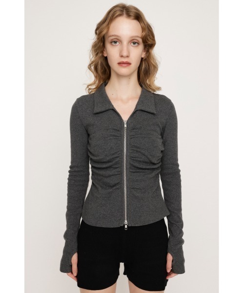 SLY(スライ)の「FRONT GATHER ZIP TOPS フロント ギャザー ジップ トップス 秋服 冬服(Tシャツ/カットソー・レディース・アイボリー/グレー/ピンク・FREE)」の6枚目の写真