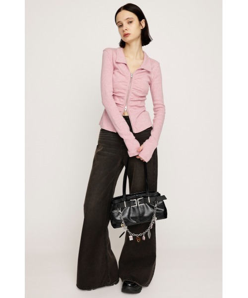 SLY(スライ)の「FRONT GATHER ZIP TOPS フロント ギャザー ジップ トップス 秋服 冬服(Tシャツ/カットソー・レディース・アイボリー/グレー/ピンク・FREE)」の8枚目の写真