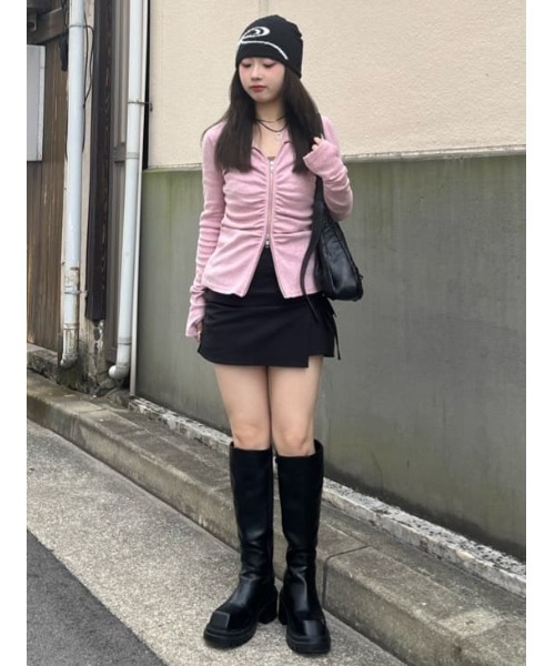 SLY(スライ)の「FRONT GATHER ZIP TOPS フロント ギャザー ジップ トップス 秋服 冬服(Tシャツ/カットソー・レディース・アイボリー/グレー/ピンク・FREE)」の22枚目の写真