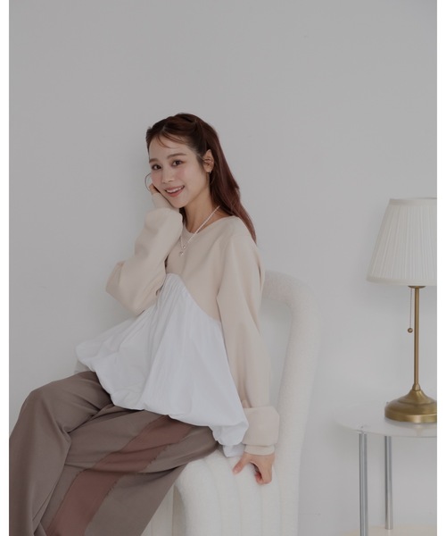 jumelle(ジュメロ)の「ペプラムプルオーバー(Tシャツ/カットソー・レディース・ベージュ/グレー・FREE)」の3枚目の写真