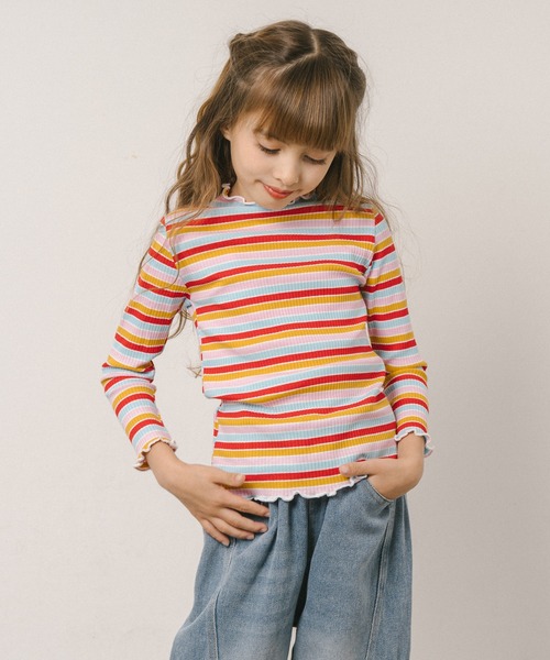 セール】マルチボーダーリブメロウトップス（Tシャツ/カットソー