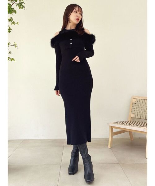 オフショルファードッキングニットワンピース（ワンピース）｜dazzlin