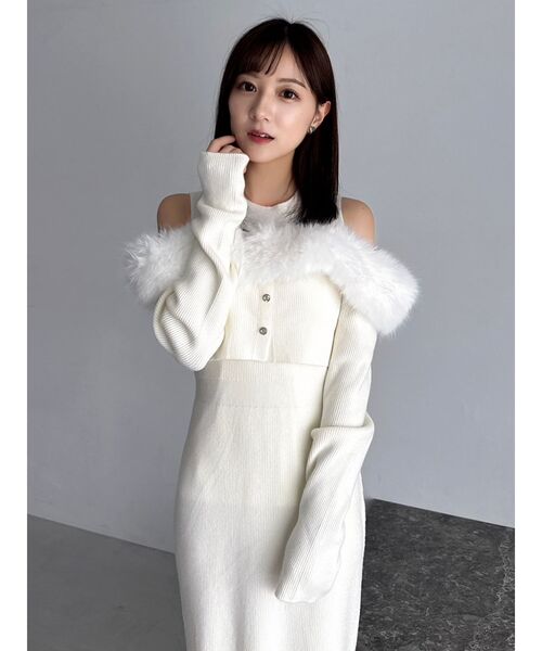 Dazzlin オフショルファードッキングニットワンピース セール】オフショルファードッキングニットワンピース（ワンピース