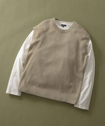 ワッフルニットベスト+ロングTシャツSET