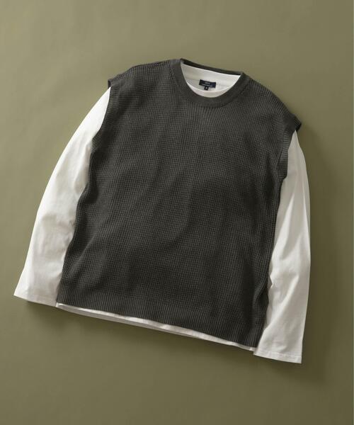ITEMS URBANRESEARCH（アイテムズ アーバンリサーチ）の「ワッフルニットベスト＋ロングTシャツSET（ニット/セーター・メンズ・ブラック/ベージュ/チャコールグレー・LARGE/MEDIUM）」の2枚目の写真